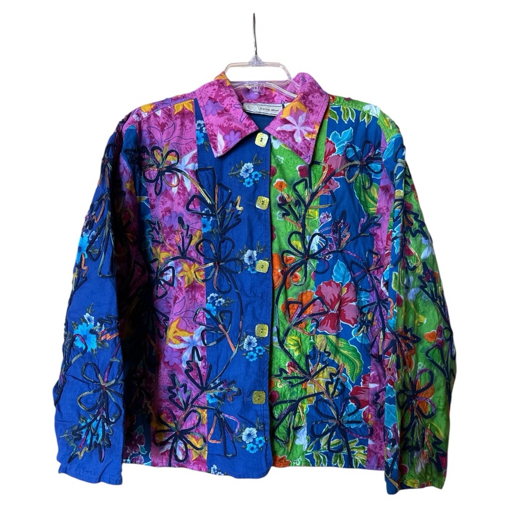 Carrie Allen Vintage Colorful Floral Embroidered Jacket‎ Art Boho Womens Medium